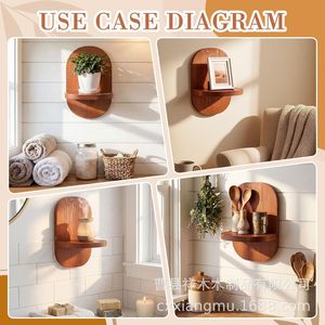 Support mural en bois pour fleurs, forme ovale, couleur bois naturel, étagère de rangement pour la décoration de la maison - Product Image 4