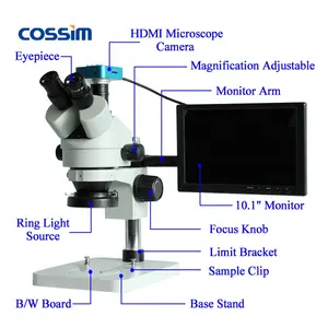Continue Zoom 3.5x-180x Industriële Trinoculaire Digitale Stereomicroscoop Industrieel Met Led-Ringlamp Voor Printplaat