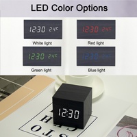 EMAF Logotipo Personalizado Cubo Cuadrado de Madera LED Gadget de Productividad para Escritorio Reloj Despertador Digital con Control de Hora, Día, Temperatura y Sonidos