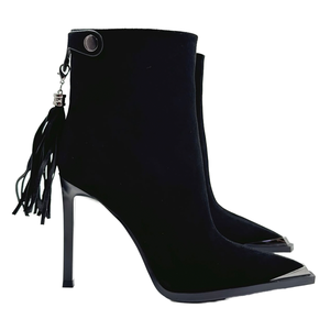 Botines Negros de Lujo Personalizados, Tacón de Aguja Sexy, Punta Puntiaguda, Cierre de Cremallera, Aumentan la Estatura, para Mujer, Otoño - Product Image 1