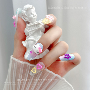 Breloques pour ongles en forme d'étoile à cinq branches, couleurs mélangées, cœur creux, décoration 3D pour nail art, accessoires en strass pour manucure - Product Image 3