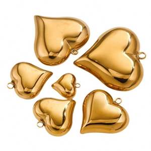 Chic gros gros bijoux fournitures plaqué or 18 carats Bulgy Puffy Puffed Puff coeur pendentifs à breloque - Product Image 4