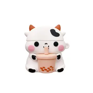 Cute 3d Cartoon Hat Milk Calf Case per Apple Airpods 1 2 3 Drink Bubble Milk Tea Cow Wireless auricolare Cover Box