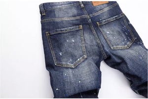 <span class=keywords><strong>Jeans</strong></span> da <span class=keywords><strong>Uomo</strong></span> Slim Fit in Denim Elasticizzato con Effetto Lavato a Pietra, Patchwork Graffiti e Schizzi di Vernice Stile Y2K - Collezione Primavera High Street - Product Image 3