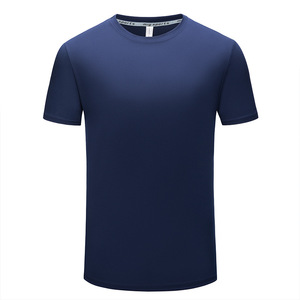 T-shirt col rond en pur coton bleu foncé, fin, à séchage rapide, pour le travail, le sport, uniforme, style groupe d'entreprise - Product Image 1