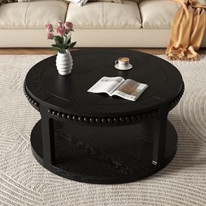 Solid Wood Round Coffee <b>Table</b> 31.5 Inch 2 Tier With Storage Shelf Modern Design Living Room Furniture - Product Image 2