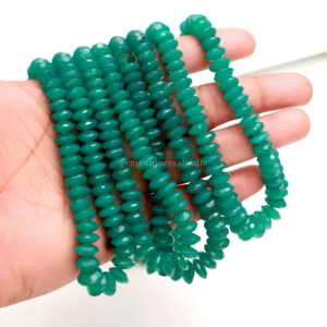 Perles Rondelles Facettées en Onyx Vert Naturel de Coupe Allemande 8MM 10MM Vente en Gros Perles Rondelles Facettées en Onyx Vert 16 Pouces pour Bijoux - Product Image 1