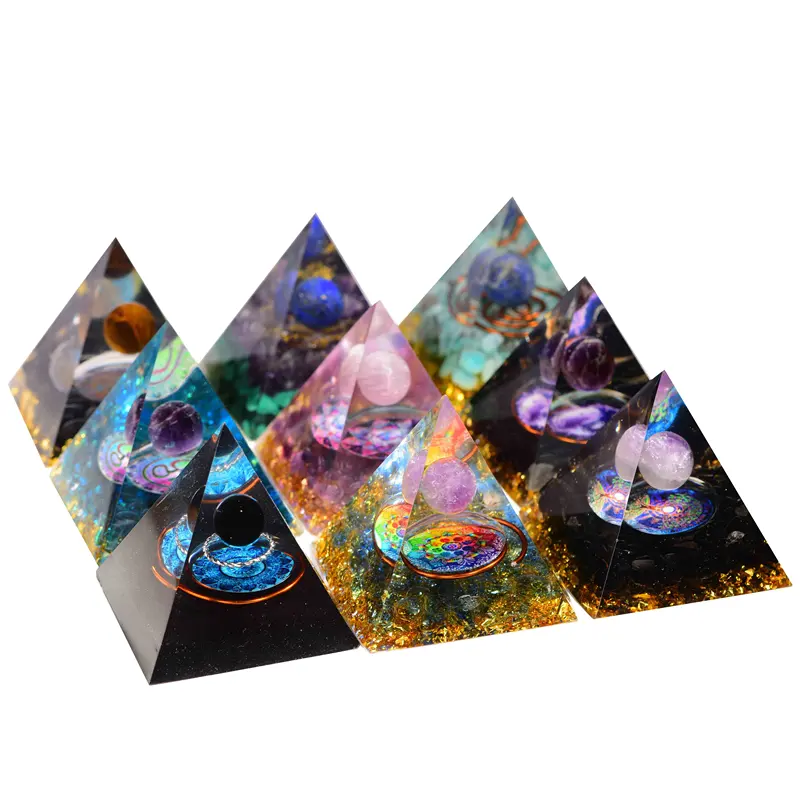 Conversor de energia de pirâmide cristal para reunir riqueza e proesperidade resina decoração pirâmide quartzo