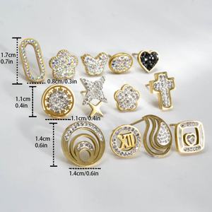 Aretes de Cristal de Acero Inoxidable al por Mayor, Aretes de Zirconia Brillantes Unisex, Venta Mixta, Chapados en Oro de 18K - Product Image 6