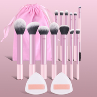 Kit de 13 pinceaux de maquillage professionnels à double extrémité en fibres synthétiques douces, manche en métal et plastique, pochette rose, ensemble pour poudre
