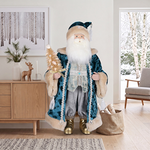 Teal Crushed Velvet Tassel 36in Life Size <b>Santa</b> Figurine Shell Pearl Tree for Seaside Villa Decor - Product Image 1