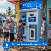 Distributeur d'eau gazeuse communautaire avec système de purification par osmose inverse, paiement en espèces, carte de crédit, QR
