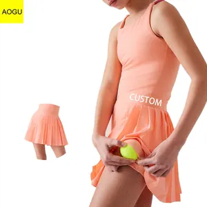 Custom Design Children Kids Elastic Band Ball Pocket Golf Dress Junior Pleated Flared Skirt Tennis Dress For Girls