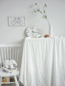 Nappe de table style INS nordique blanc pur, en tissu coton et lin, pour pique-nique, fond de photographie, dortoir et desserts - Product Image 1