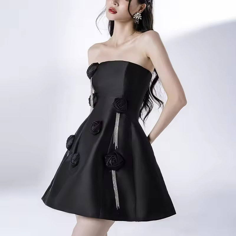 New French Style Dresses Sexy Cool Floral Tight Fitting Birthday Party  Dinner Dress