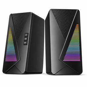 Immersive RGB Lighting Desktop Stereo Speakers Single Cable Wired <b>Computer</b> Sound Bar with AUX Earphone <b>Microphone</b> Port 5W Dual - Product Image 1