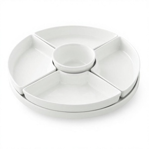 Plateau de service classique et écologique au design attrayant, avec plateaux à chips et à trempettes, en bois et laiton blanc, pour fêtes et événements, à prix abordable - Product Image 1