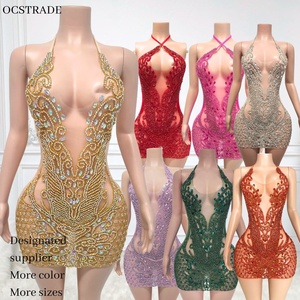 Đầm ngắn mini cúp ngực khoét lưng Ocstrade Custom Gold AB, thiết kế gợi cảm sang trọng, dự tiệc, đi club, đính pha lê, cổ chữ V, đầm sinh nhật - Product Image 1