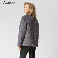 CR034 Nouveau Manteau d'Hiver en Fourrure pour Femme, Veste en Véritable Fourrure de Lapin Tricotée, Col Montant Chinois Tendance, 3 Couleurs