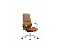 Chaise de bureau de direction moderne rembourrée à dossier haut avec base en aluminium poli et accoudoirs rembourrés pour espace de travail commercial