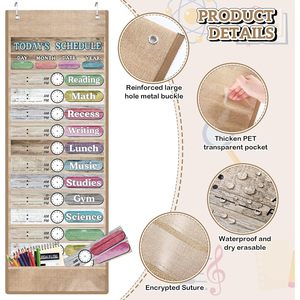 Daily Schedule Pocket Chart 12x2 Inches Reusable Cards Farmhouse Design Classroom Time Management Back To School <b>Decor</b> - Product Image 4