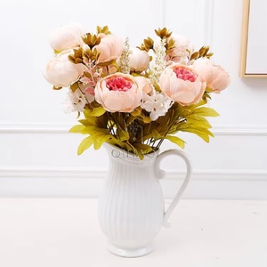 Bouquet de pivoines artificielles en tissu de soie, 13 tiges, 6 fleurs, 2 bourgeons, couleurs printemps-automne, pour la décoration intérieure - Vente chaude - Product Image 4