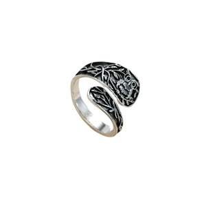 Bague ouverte en alliage avec motif hibou rétro et arbre de vie, style européen et américain, bijou unisexe, cadeau, argent antique - Product Image 5