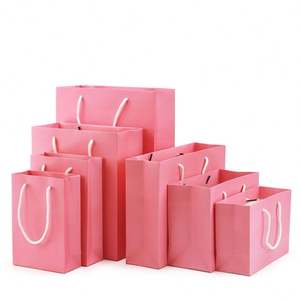 Sacs en papier personnalisés de luxe imprimés avec feuille d'or rose, finition texturée de haute qualité, sac de shopping rose avec ruban rose - Product Image 2