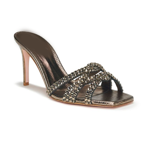 Sandali Donna 2026 in Pelle Platino Glitterati Super Fashion di Lusso Fatti a Mano con Strass e Tacco Medio - Product Image 5