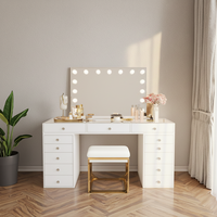 Table de maquillage moderne en bois éclairée avec miroir et tiroirs, bureau de toilette multifonctionnel pour chambre et hôtel