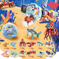 Capsule pack 12 sortes d'animal marin modèle éducatif mini bloc de construction bricolage micro brique jouets 12 en 1