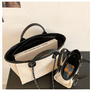 Grande borsa Tote in tela di lusso per donna con copertina aperta con doppio manico per spiaggia estiva <span class=keywords><strong>o</strong></span> modello portatile - Product Image 2