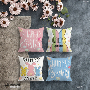 Housses de coussin carrées roses de Pâques, 4 pièces, imprimé floral de lapin, 100% polyester, fermeture éclair en velours, 45x45cm, pour canapé - Product Image 3