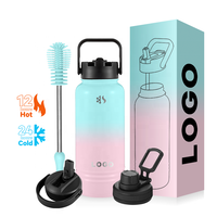 Bouteille d'eau isotherme personnalisée en acier inoxydable, gourde sous vide à double paroi, 32 oz