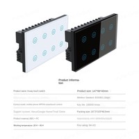 Interrupteur intelligent WiFi 8 gangs au Royaume-Uni, style rétro en verre, étanche, avec panneau tactile coulissant, compatible Smart Life pour 240V 10A
