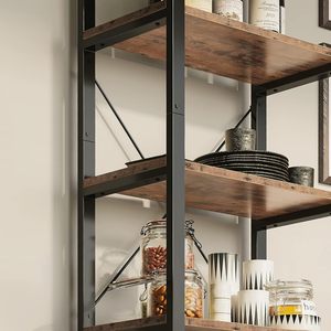 Étagère à livres trapézoïdale à 6 niveaux, étagère de présentation en bois naturel, style industriel rétro, adaptée à la maison, au bureau et au salon - Product Image 5