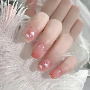 Xiaohongshu ศิลปะเล็บสำเร็จรูปแบบสั้นสติกเกอร์ติดเล็บลายเมฆประกายฝรั่งเศสสีขาวใสเป็นประกายระยิบระยับ - Product Image 3