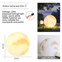 Lampe solaire de jardin en forme de lune, étanche IP65, avec trois niveaux de gradation, lampe sphérique pour aménagement paysager