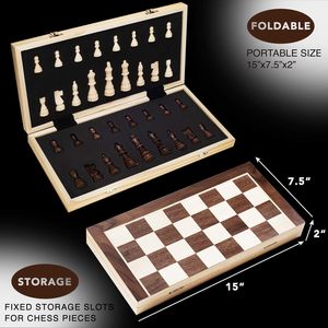 Jeu d'échecs magnétique en bois <span class=keywords><strong>de</strong></span> 15 pouces - 2 reines supplémentaires - Plateau pliable - Compartiments <span class=keywords><strong>de</strong></span> rangement pour <span class=keywords><strong>les</strong></span> pièces, jeu d'échecs portable fait main pour <span class=keywords><strong>les</strong></span> voyages - Product Image 3