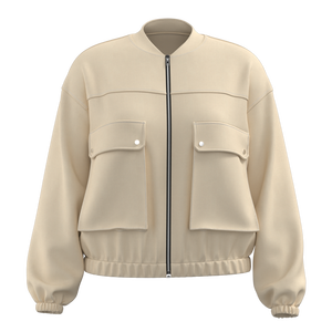 Chaqueta de Mujer Minimalista con Cuello Alto Beige, Cierre de Cremallera, Corte Holgado, Bolsillo Grande, Dobladillo Elástico y Mangas con Puños - Product Image 1