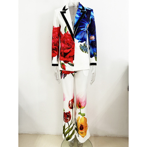 2024 Fashion High Street Elegant Women's Two Piece <b>Blazer</b> Pants <b>Set</b> Single Button Flower Printing Formal Suit Outfit Breathable - Product Image 4