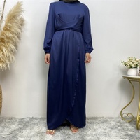 6345 #   Vestido Abaya Musulmán Formal, Sencillo y Elegante, de Satén Suave, con Dos Cinturones Grandes Delanteros, Silueta en A, Lavable y Suave para Mujer