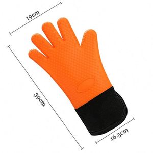 BBQ Silicone <b>Gloves</b> 15'' Extra <b>Long</b> Heat Resistant Grilling Cooking Pot Holders Silicone Mitts with Quilted Cotton Lining - Product Image 4