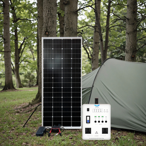 ポータブル屋外キャンプ用エネルギー貯蔵システム100W 2個ソーラーパネルキット12.8V 30AH LIFEPO4バッテリー300WオフグリッドインバータMPPT