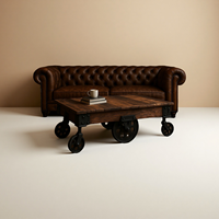 Table basse en bois vintage industrielle avec roues en fer noir, table à thé rustique mobile pour salon