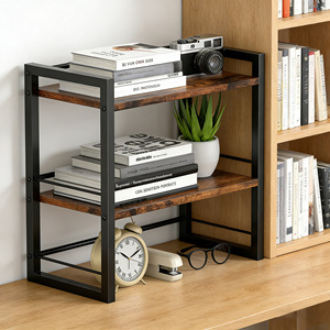 2-laags minimalistische desktop-opbergorganizer, plank met metalen frame, houten aanrechtrek, multifunctionele tafelblad-displaystandaard voor thuis - Product Image 2
