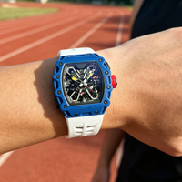 Montre mécanique de luxe sportive à cadran ajouré, boîtier tonneau, lumineuse, pour homme, plusieurs couleurs disponibles