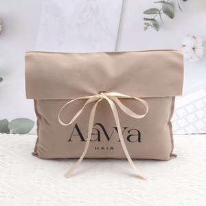Custom Logo Printed Brown Velvet Jewelry Gift Packaging Bag With Ribbon Tie Luxury Soft <b>Purse</b> Lingerie Hair Storage Envelope Bag - Product Image 1