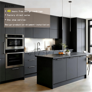 Alvin Matte Dusty Blue Custom Complete Modern Eco-Friendly Kitchen Cabinet Set Central Island Wooden Modular Kitchen Dining - Product Image 4