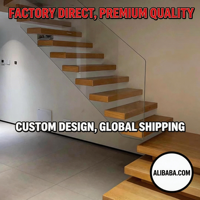 Escalier flottant droit moderne en bois massif de 80 mm pour intérieur, avec monopoutre, de fabrication industrielle